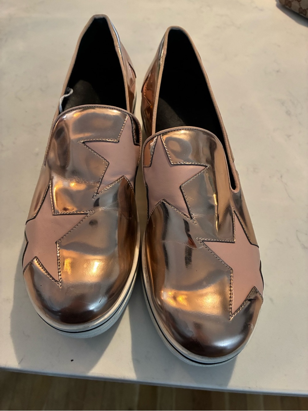 Stella McCartney Rose Gold Metallic Star Slip-On Mules